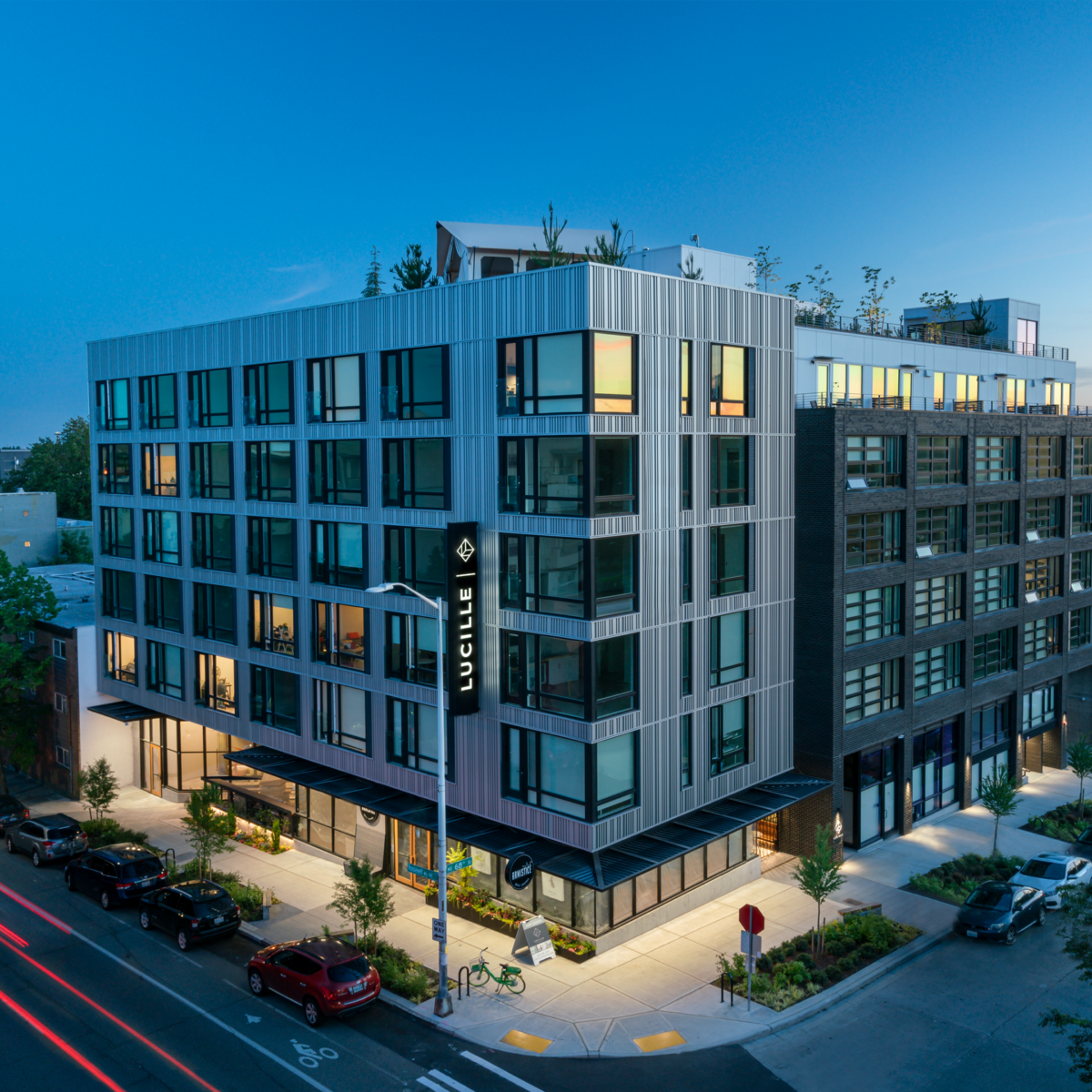 Lucille on Roosevelt: A boutique, mixed-use, multifamily project by Seattle architecture firm, Board & Vellum.